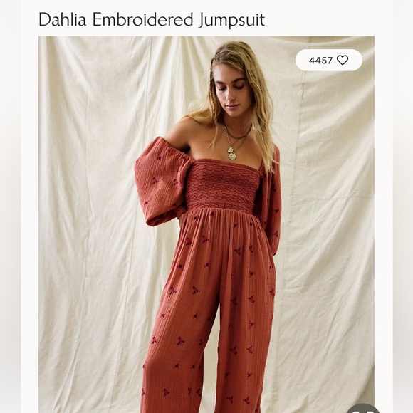 BNWT 💫Dahlia Embroidered Jumpsuit size SMALL by FREE PEOPLE 🌙 - Picture 2 of 5